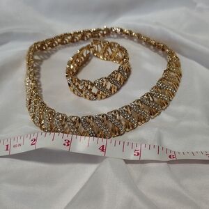 Gold Plated Cubic Zirconia Infinity Link Choker Necklace and Bracelet Set